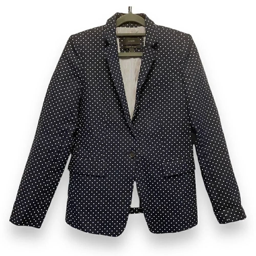 I. Crew Regent Blazer Navy Blue Polka Dot Linen